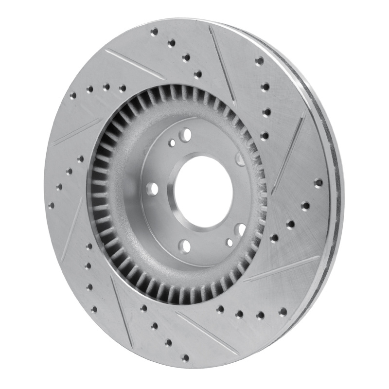 Hyundai Genesis Coupe Brake Rotor (1) - Front Left - R1 Concepts - Drilled & Slotted - Silver - `10-`16
